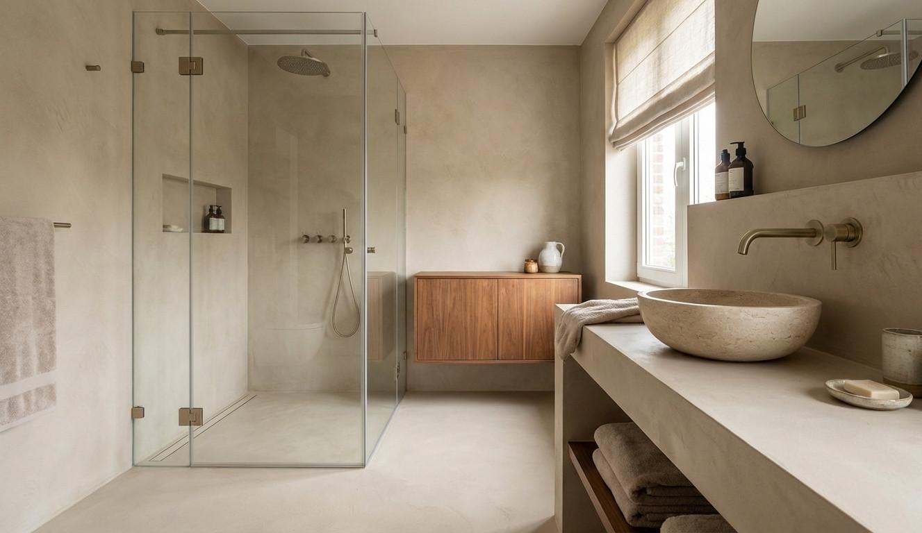 The understated luxury of mineral textures, seamless surfaces and warm natural materials. Image inspiration: Microcement.ie.